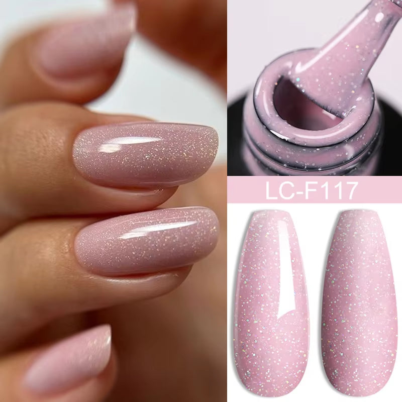 7ML Pink Glitter Nail Gel Polish Nude Natural Long Lasting Manicure Soak off UV LED Nail Art Base Top Coat Gel Varnish