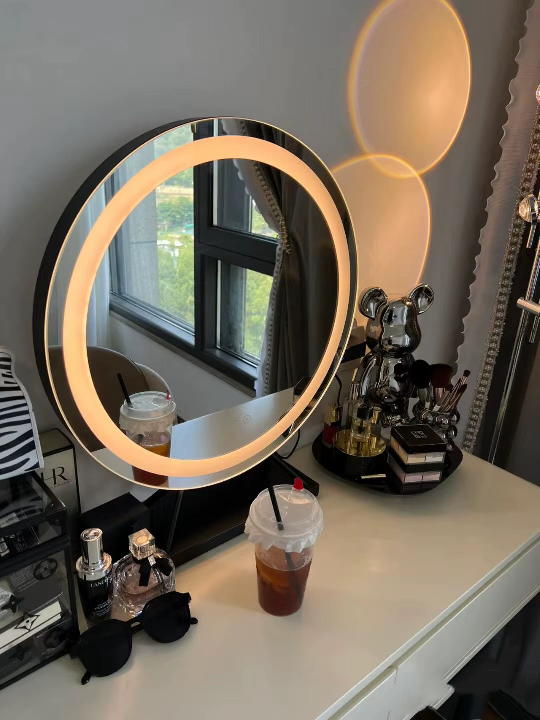 Lighted Vanity Makeup Mirror with Lights 3 Color Lighting Modes with 15X Magnification Mirror Smart Touch Control 360°Rotation