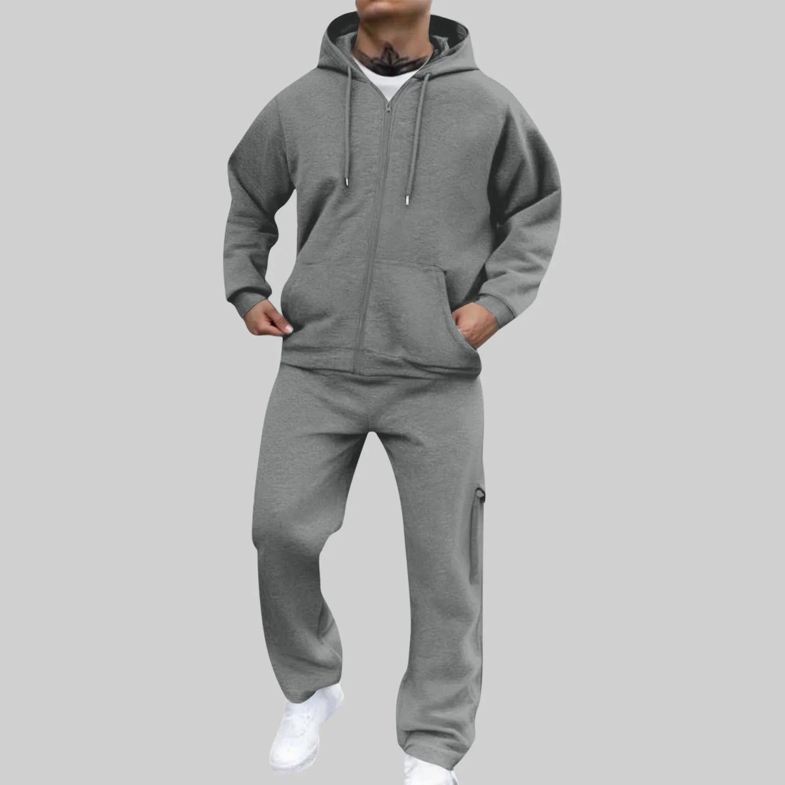 Mens Lightweight Track Suits Full Zip Hooded Sweatshirt Sets Matching Wide Leg Cargo Pants 2 Piece Outfit Dark Gray,Xl