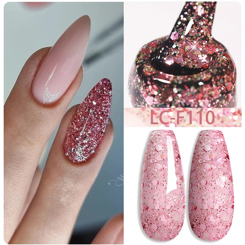 7ML Pink Glitter Nail Gel Polish Nude Natural Long Lasting Manicure Soak off UV LED Nail Art Base Top Coat Gel Varnish