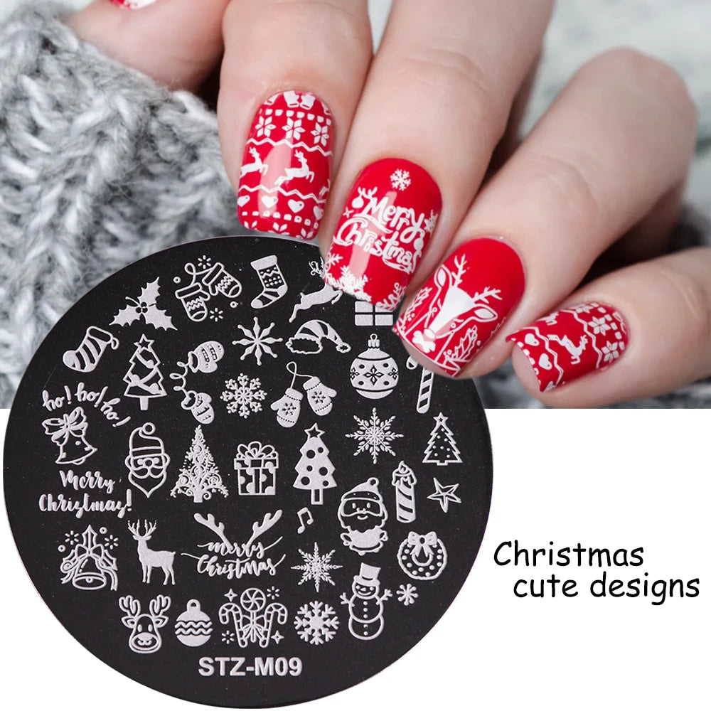 New Year Stamping Plates Snowflakes Santa Deer Snowman Nail Stencils Christmas Nail Art Decorations Stamping Molds FBSTZ-M01-10