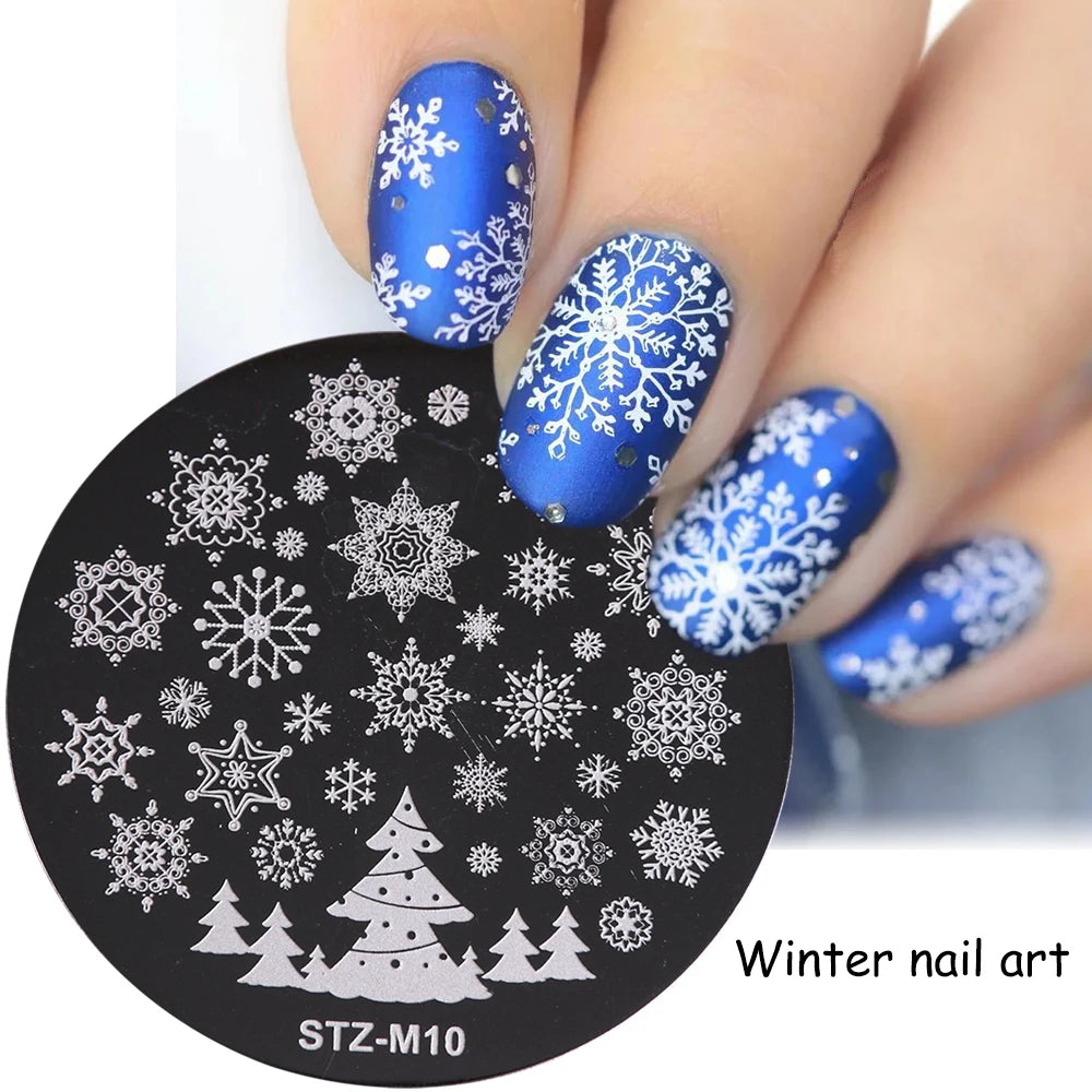New Year Stamping Plates Snowflakes Santa Deer Snowman Nail Stencils Christmas Nail Art Decorations Stamping Molds FBSTZ-M01-10