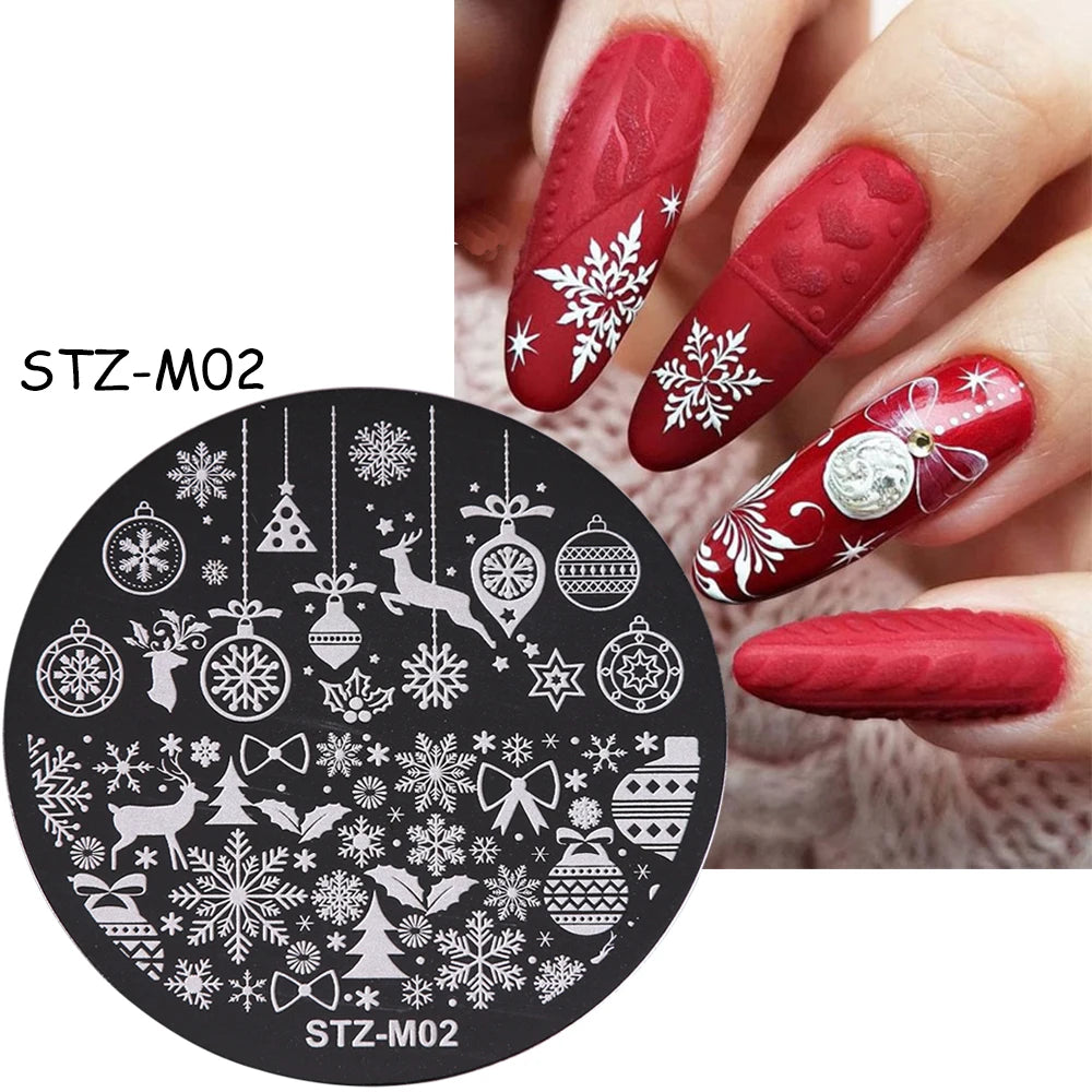 New Year Stamping Plates Snowflakes Santa Deer Snowman Nail Stencils Christmas Nail Art Decorations Stamping Molds FBSTZ-M01-10