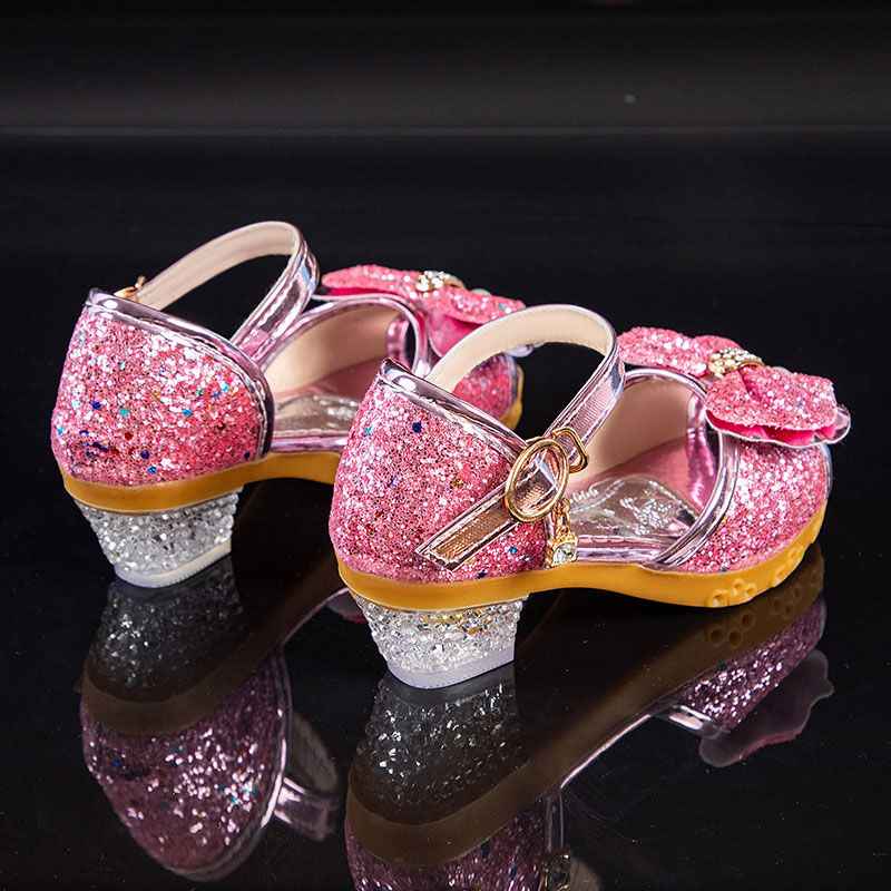 Girls Sandals Summer 2021  New Children's Princess Shoes Little Girls High-heeled Bow-knot Crystal Sandals Party Dress Wedding