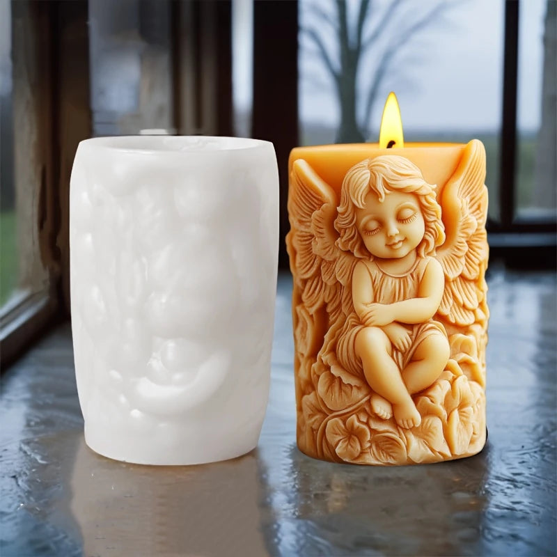 Prayer Angel Candle Silicone Mold More Than Love Angel Boy, Bright God Son Sitting Angel Resin Gypsum Molds New Year Easter Gift