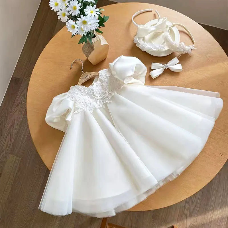 Elegant Dresses For Girls Christmas Solid Lace Girl Party Dress Princess Birthday Wedding New Year Costume Clothes 1-6T