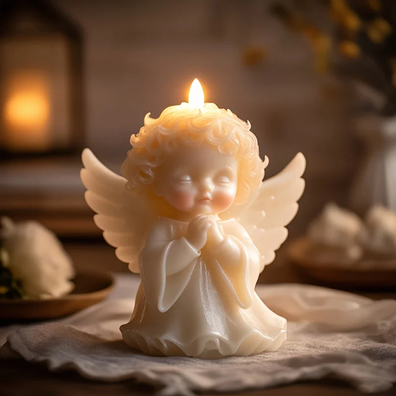 Prayer Angel Candle Silicone Mold More Than Love Angel Boy, Bright God Son Sitting Angel Resin Gypsum Molds New Year Easter Gift