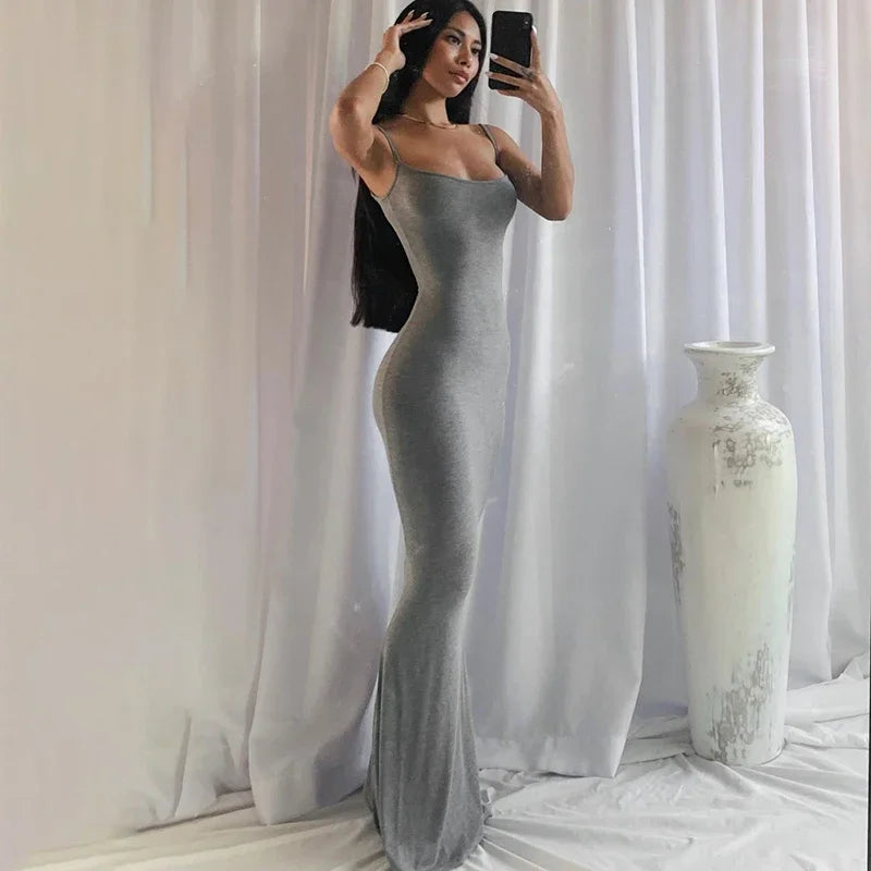 Y2K Sexy Maxi Dress for Women 2025 Autumn Backless Slim Party Dress Pullover Concise платье Female Long Bodycon Brown Vestidos