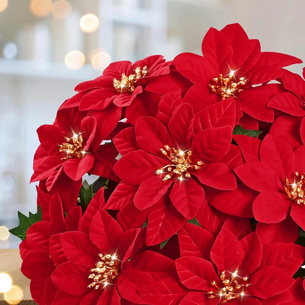7 Heads/bunch Poinsettia Christmas Artificial Flowers for Christmas Tree Table Ornament Porches Gardens 2026 New Year Home Decor