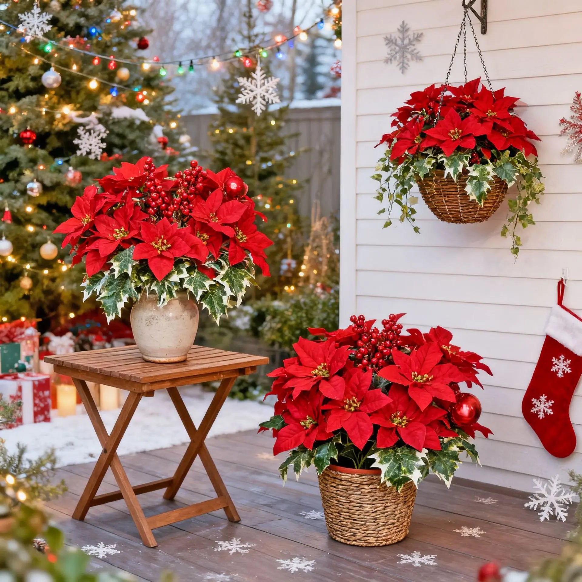 7 Heads/bunch Poinsettia Christmas Artificial Flowers for Christmas Tree Table Ornament Porches Gardens 2026 New Year Home Decor