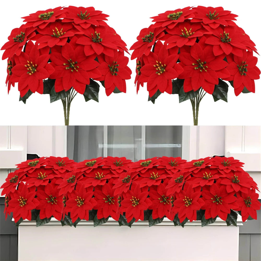 7 Heads/bunch Poinsettia Christmas Artificial Flowers for Christmas Tree Table Ornament Porches Gardens 2026 New Year Home Decor