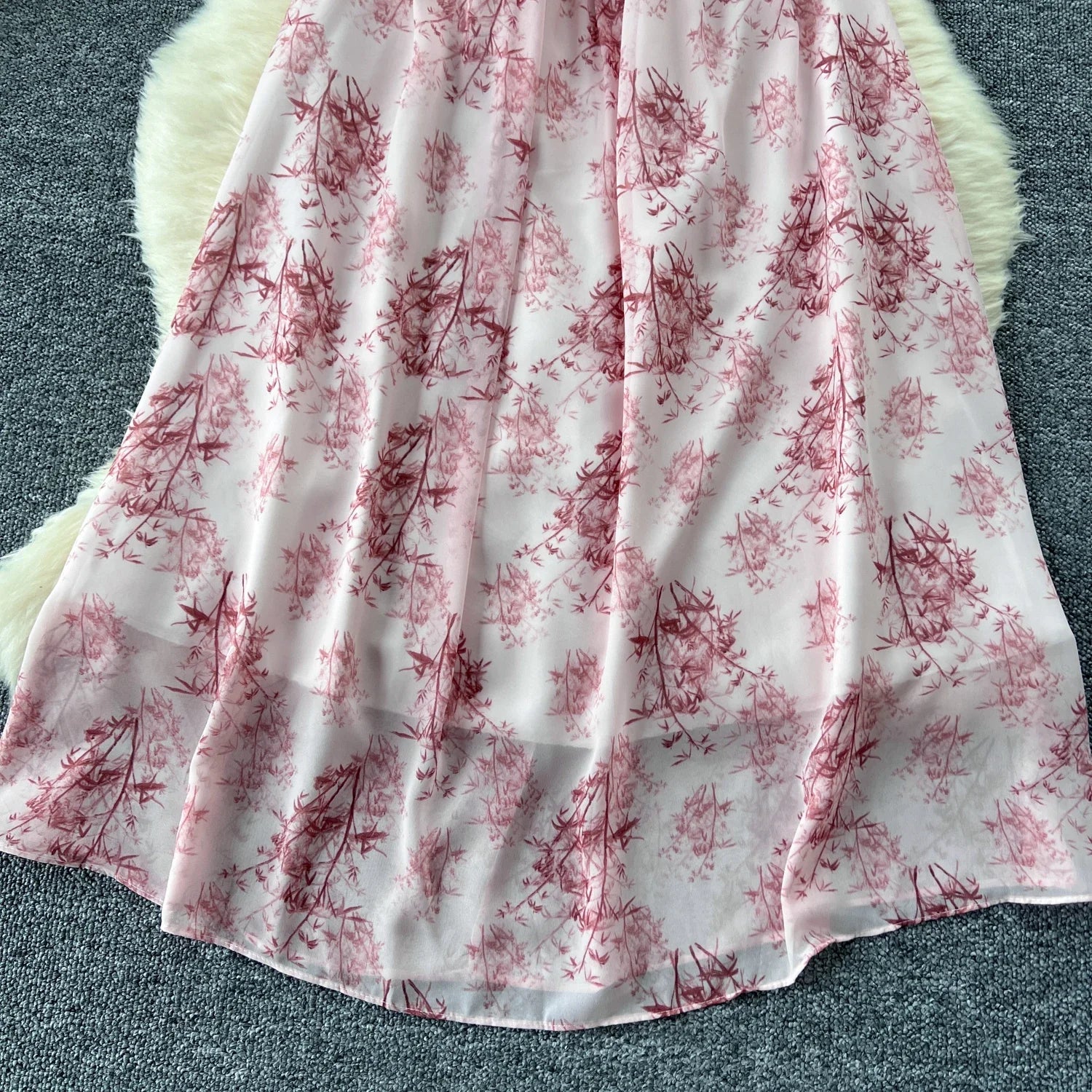 New Korean Fashion Rose Flower Print Romantic Retro Party Dress Summer Elastic High Waist Vacation Long Dress Beach Vestido