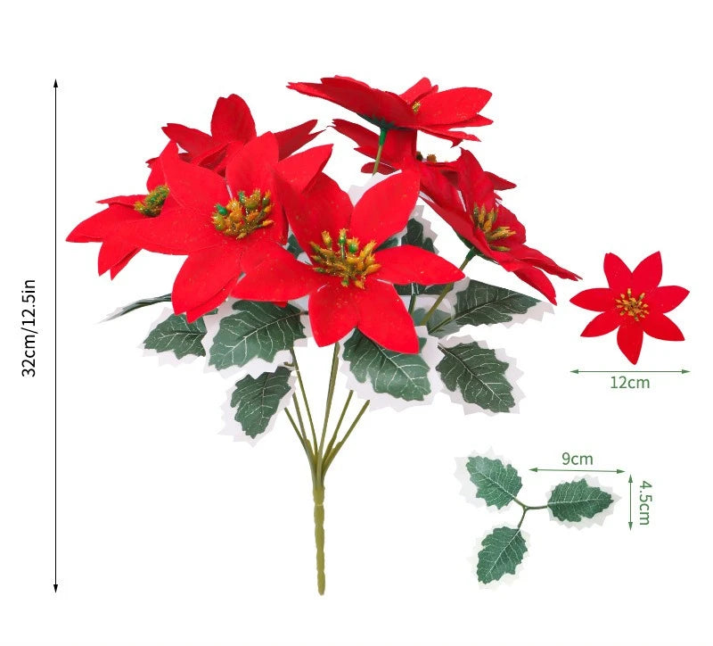 7 Heads/bunch Poinsettia Christmas Artificial Flowers for Christmas Tree Table Ornament Porches Gardens 2026 New Year Home Decor