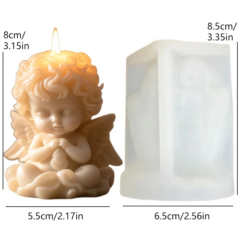 Prayer Angel Candle Silicone Mold More Than Love Angel Boy, Bright God Son Sitting Angel Resin Gypsum Molds New Year Easter Gift