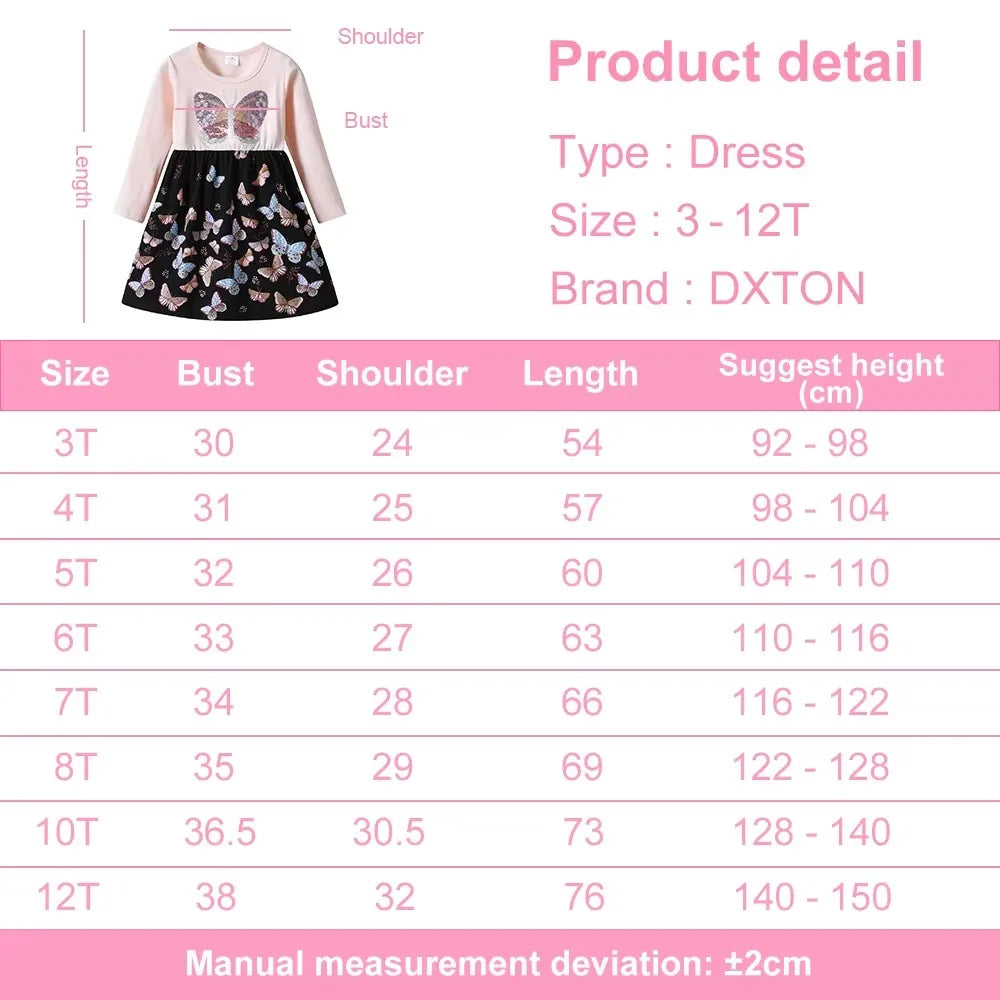 DXTON Butterflies A-line Kids Girls Dresses Pastorale Style Children Home Party Costumes Elegant Girls Casaul Outside Clothing