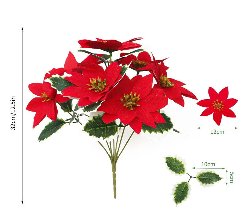 7 Heads/bunch Poinsettia Christmas Artificial Flowers for Christmas Tree Table Ornament Porches Gardens 2026 New Year Home Decor