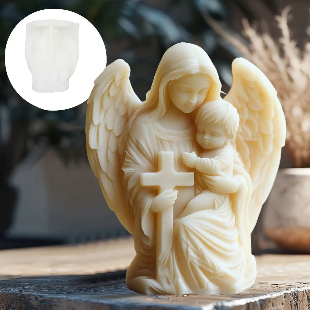 Prayer Angel Candle Silicone Mold More Than Love Angel Boy, Bright God Son Sitting Angel Resin Gypsum Molds New Year Easter Gift
