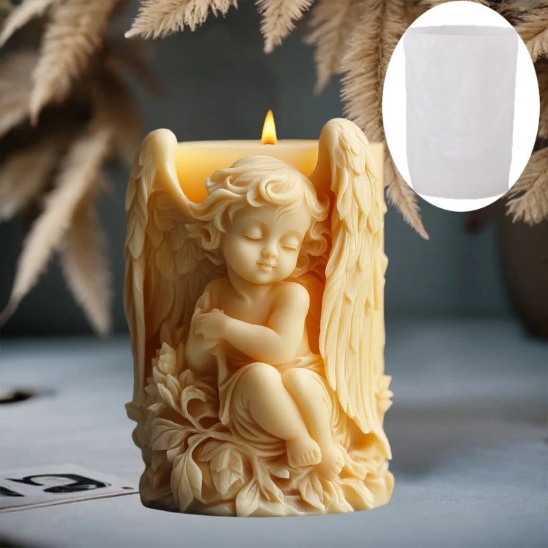 Prayer Angel Candle Silicone Mold More Than Love Angel Boy, Bright God Son Sitting Angel Resin Gypsum Molds New Year Easter Gift