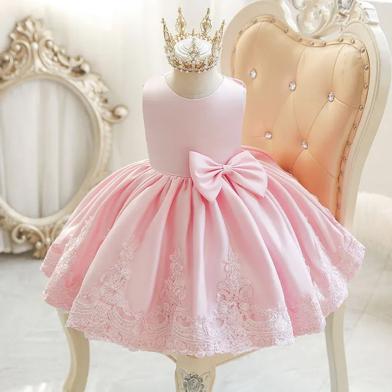 Elegant Dresses For Girls Christmas Solid Lace Girl Party Dress Princess Birthday Wedding New Year Costume Clothes 1-6T