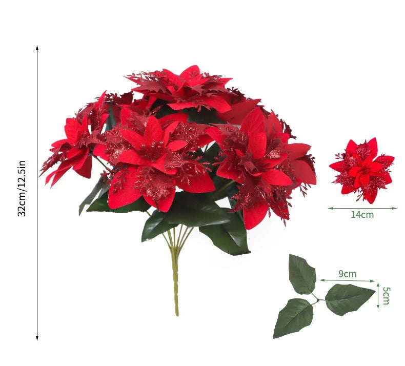 7 Heads/bunch Poinsettia Christmas Artificial Flowers for Christmas Tree Table Ornament Porches Gardens 2026 New Year Home Decor