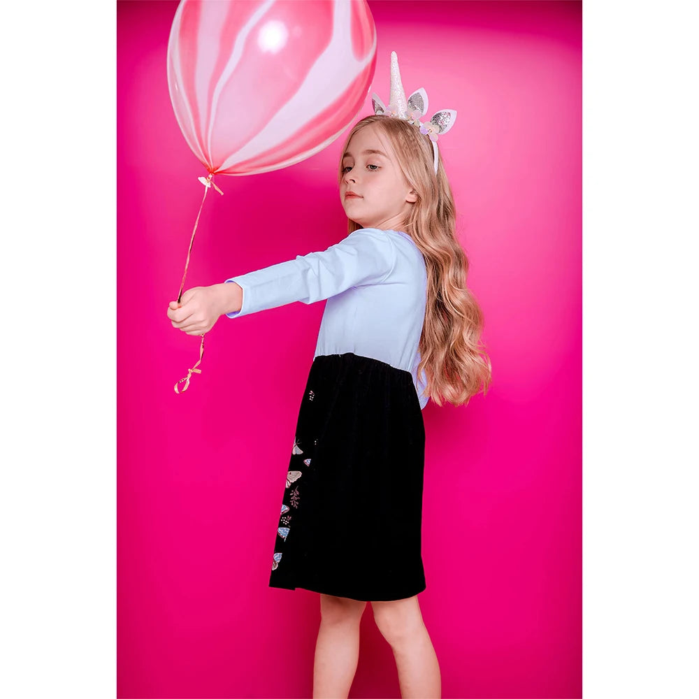 DXTON Butterflies A-line Kids Girls Dresses Pastorale Style Children Home Party Costumes Elegant Girls Casaul Outside Clothing