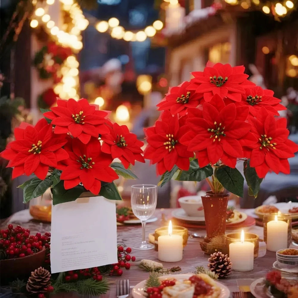 7 Heads/bunch Poinsettia Christmas Artificial Flowers for Christmas Tree Table Ornament Porches Gardens 2026 New Year Home Decor