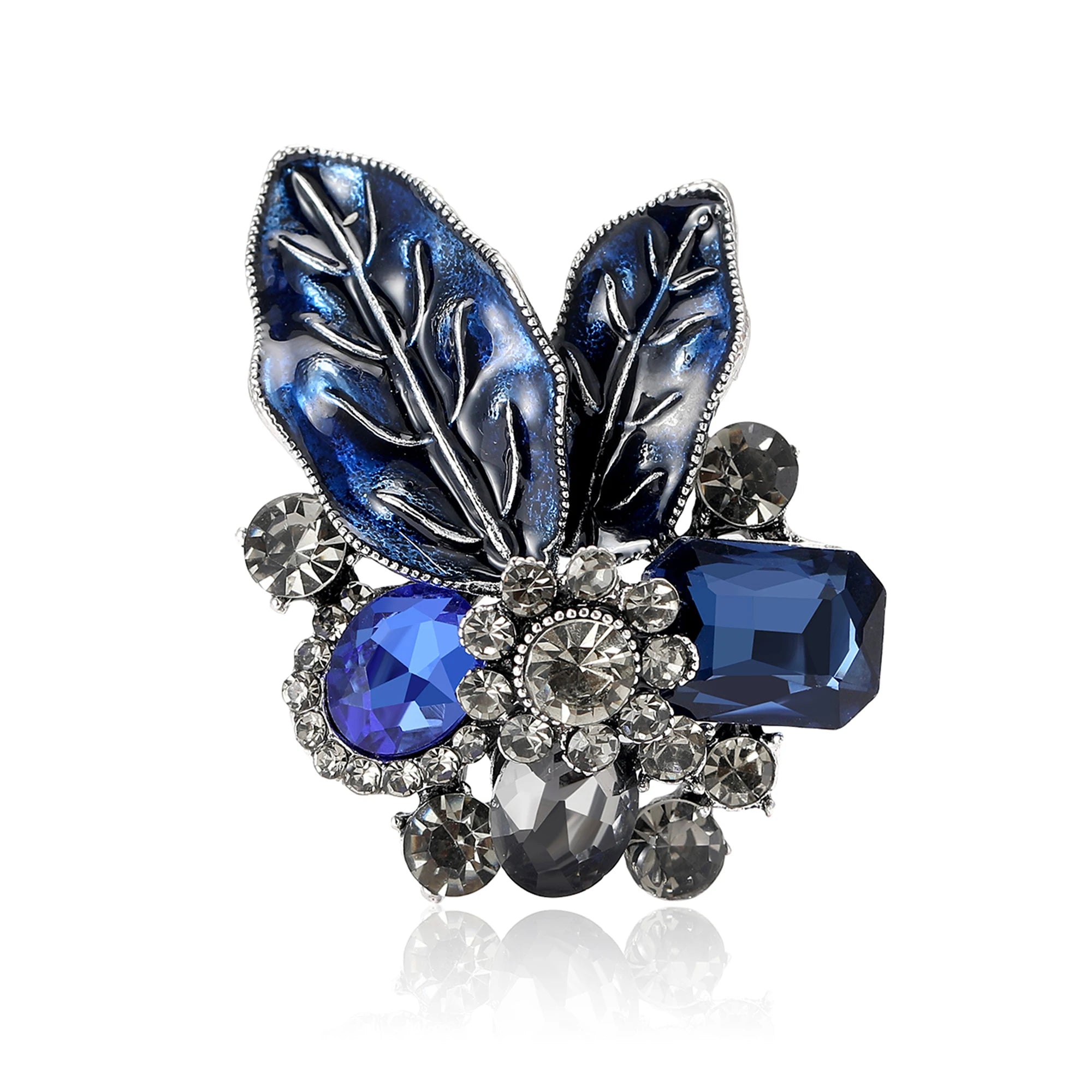 Beaut&Berry Luxury Crystal Leaf Brooches for Women Unisex Plant Pins Casual Party Accessories New Year Gifts Friends Decoration