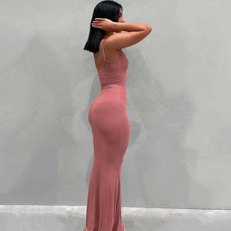 Y2K Sexy Maxi Dress for Women 2025 Autumn Backless Slim Party Dress Pullover Concise платье Female Long Bodycon Brown Vestidos