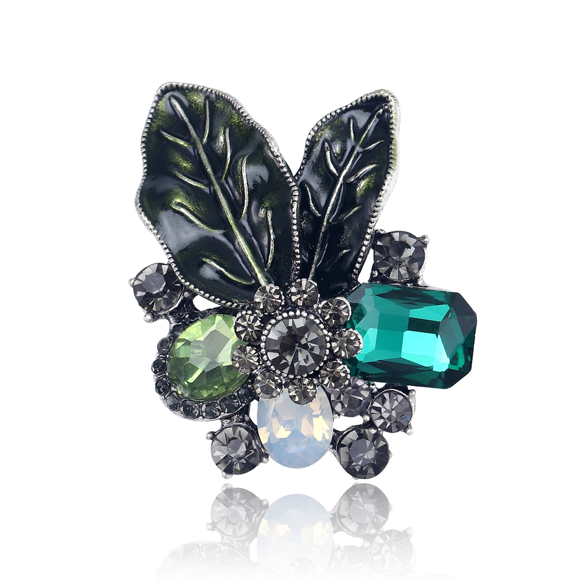 Beaut&Berry Luxury Crystal Leaf Brooches for Women Unisex Plant Pins Casual Party Accessories New Year Gifts Friends Decoration