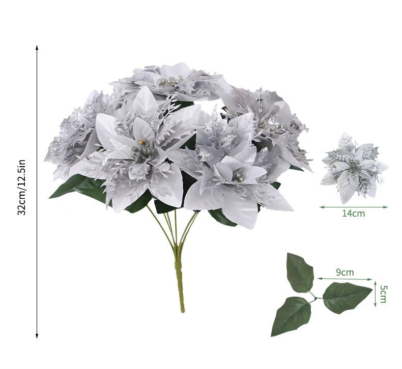 7 Heads/bunch Poinsettia Christmas Artificial Flowers for Christmas Tree Table Ornament Porches Gardens 2026 New Year Home Decor