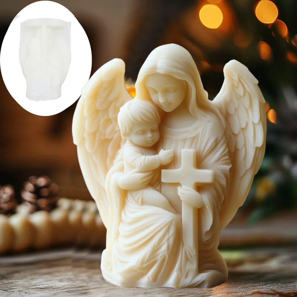 Prayer Angel Candle Silicone Mold More Than Love Angel Boy, Bright God Son Sitting Angel Resin Gypsum Molds New Year Easter Gift