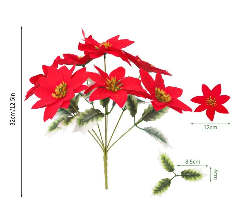 7 Heads/bunch Poinsettia Christmas Artificial Flowers for Christmas Tree Table Ornament Porches Gardens 2026 New Year Home Decor