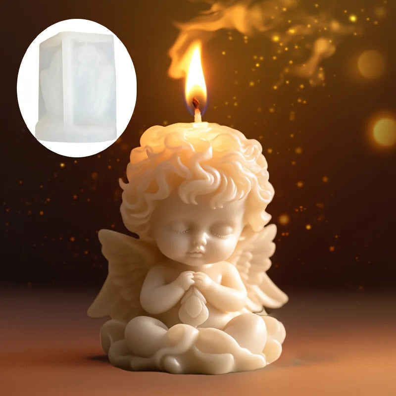 Prayer Angel Candle Silicone Mold More Than Love Angel Boy, Bright God Son Sitting Angel Resin Gypsum Molds New Year Easter Gift