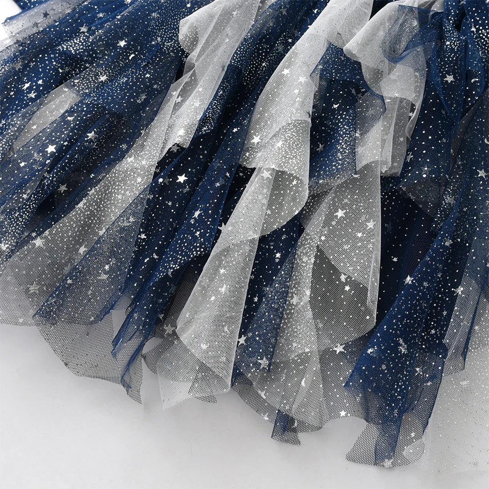 DXTON Christmas Girls Dress 2024 New Year Party Princess Tutu Dress Unicorn Toddler Cotton Dress Snowflake Print Winter Clothing