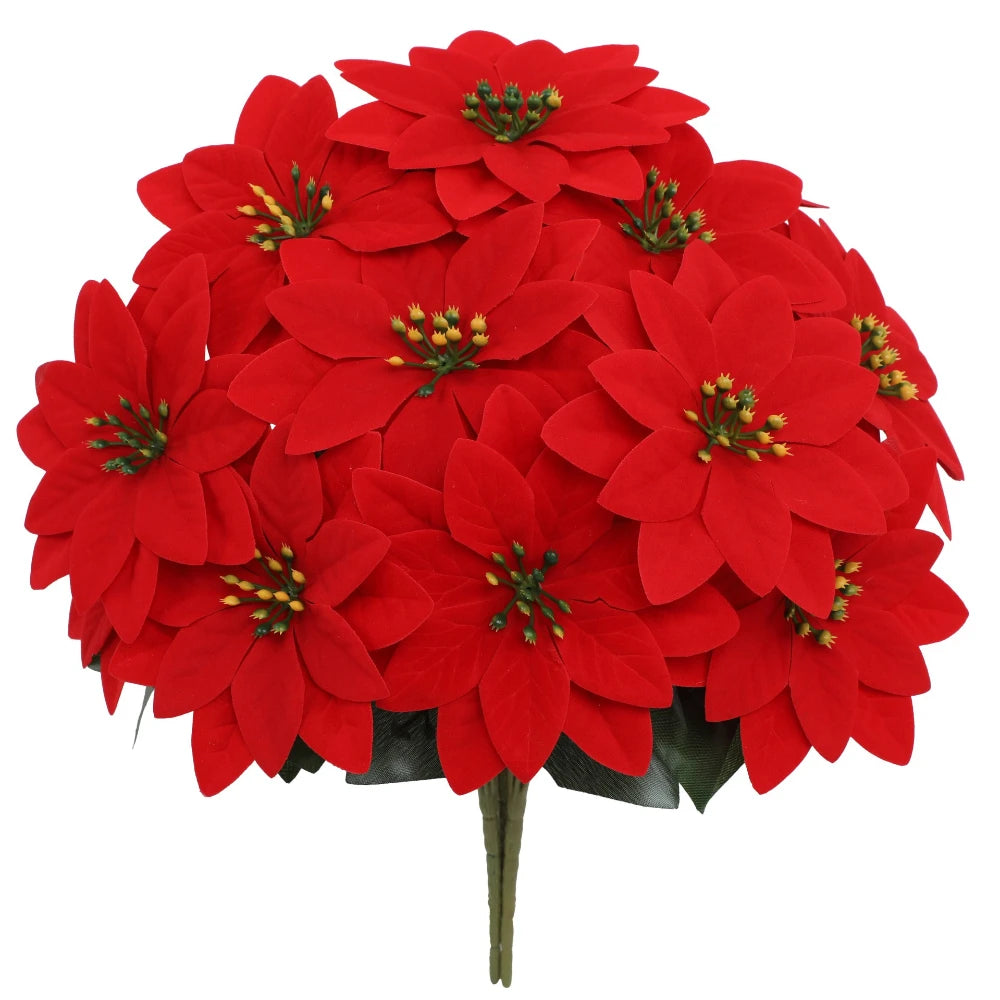 7 Heads/bunch Poinsettia Christmas Artificial Flowers for Christmas Tree Table Ornament Porches Gardens 2026 New Year Home Decor