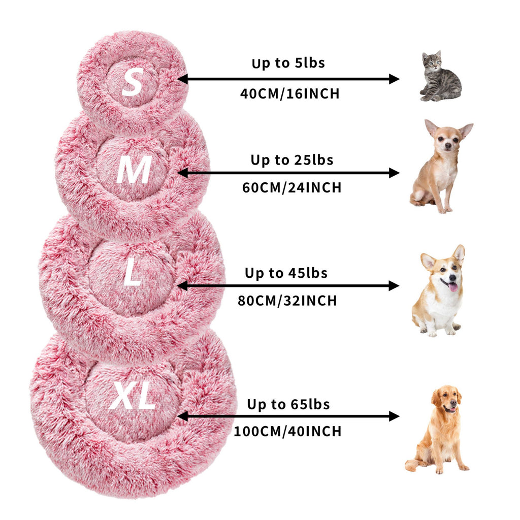 Fluffy Donut Dog Bed Warm Soft Long Plush Pet Cushion Dog House Cat Bed Washable Pet Sofa Mat Calming Samll Large Dog Beds