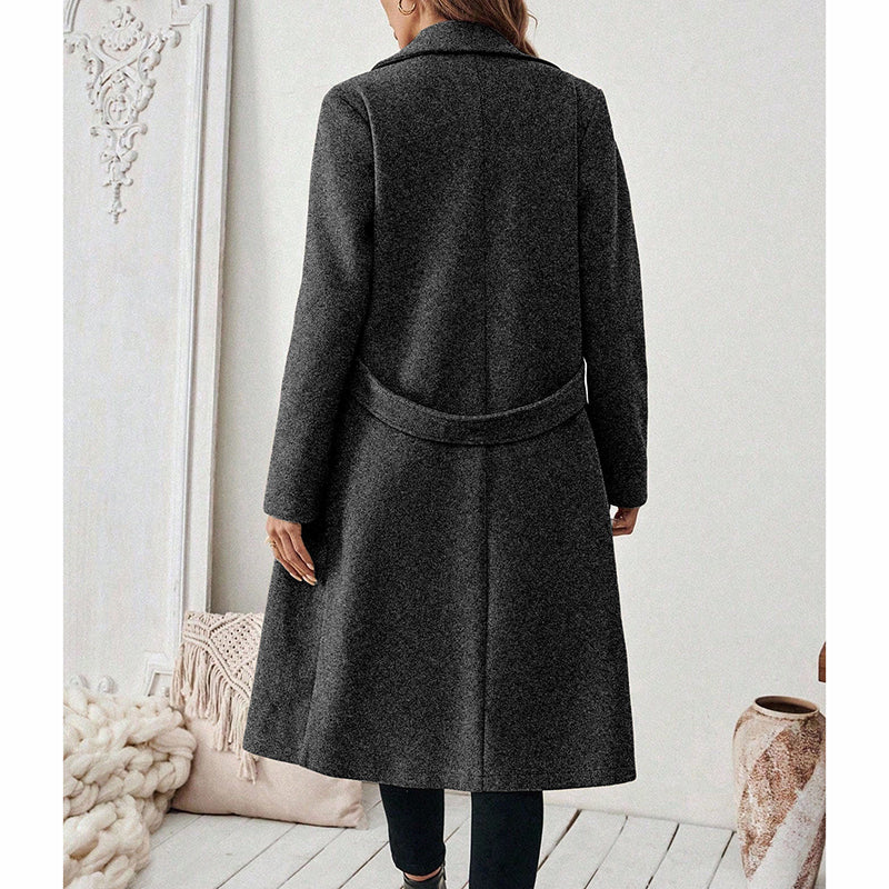 Women's Notch Lapel Trench Coat, Single Breasted Mid-Long Casual Formal Outerwear For Fall Winter